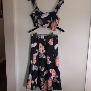 Boohoo 2 Piece Set | Floral Crop Top & Skirt